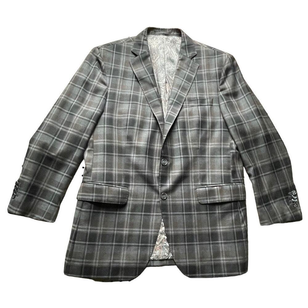 Holland & Sherry Sport Coat Mens 44 R Gray Plaid Sherrykash Wool Cashmere Savile - Picture 2 of 11